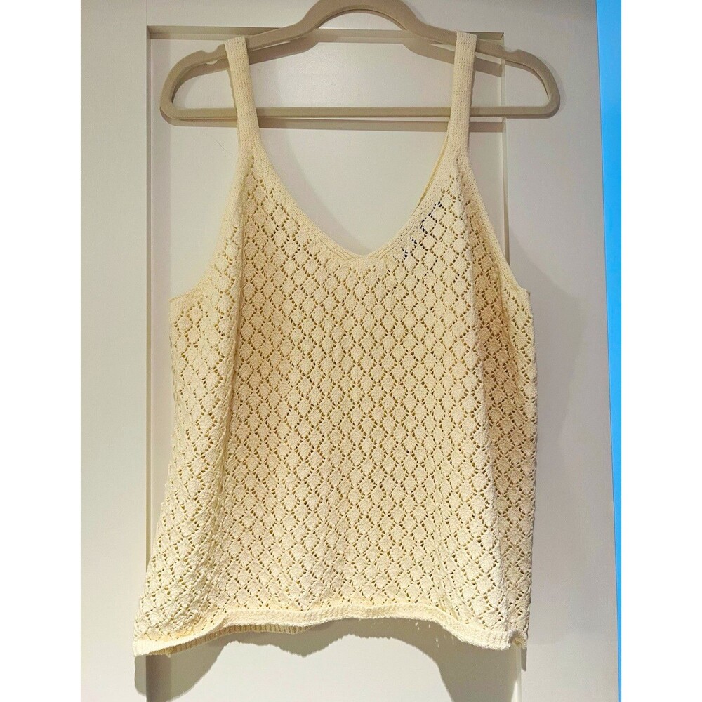 Primark Cream Open Knit Pointelle V-Neck Cami Tank Top Size Large (US 10-12)
